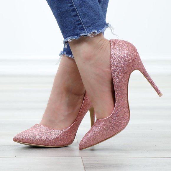 Glitter Pointed Toe High Heel Wedding Party Pumps - Picture 9 of 15